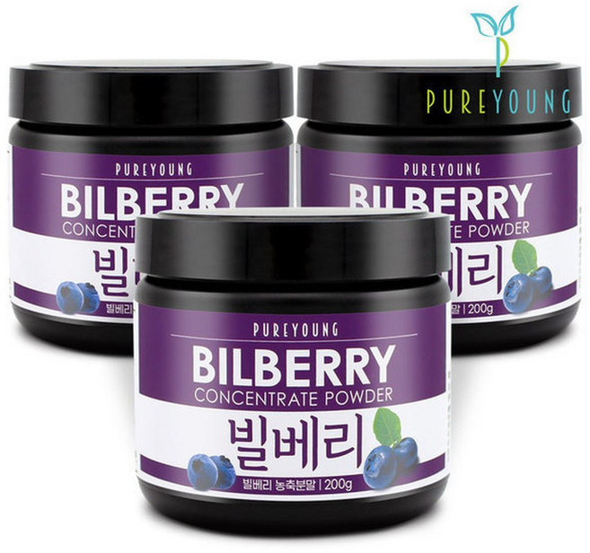 퓨어영 빌베리 분말 가루, 3개, 200g