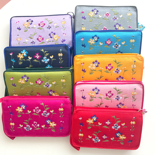 클로비 외국인선물 한국 전통 누비 꽃자수 파우치 통장 지갑 화장품 다용도 케이스 한복 가방