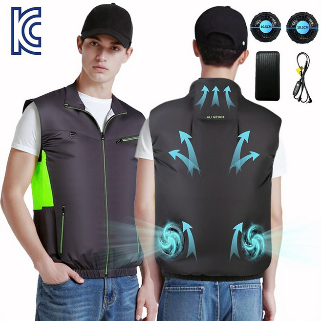 에어 쿨조끼 선풍기 조끼+20000mAh 보조 배터리 얼음조끼 남녀공용 낚시 등산 현장작업