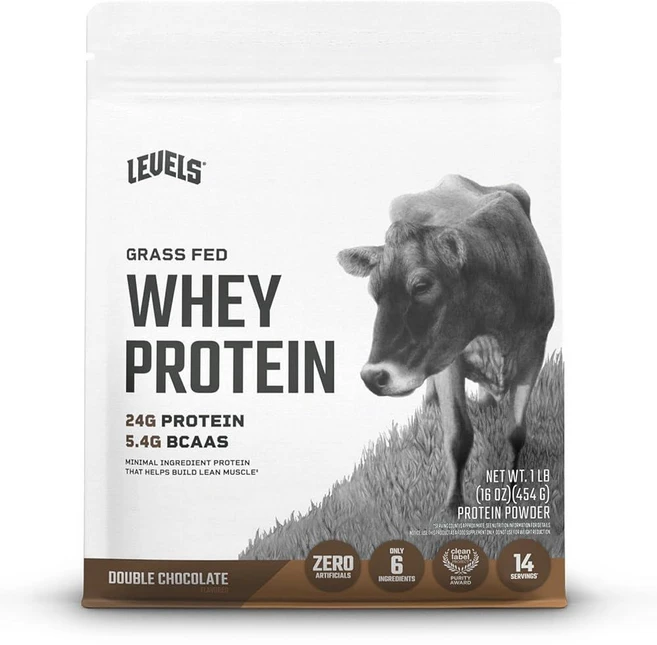 Levels 목초 사육 유청 단백질 파우더 인공 성분 없음 단백질 24G 바닐라 시나몬 0.9kg(2파운드), 1파운드 (1팩), 더블 초콜릿, 900g - 쿠팡