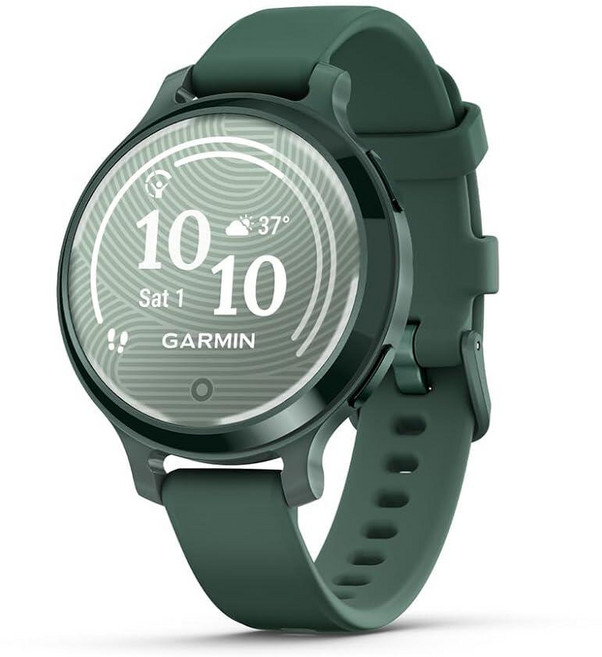 Garmin Lily® 2 액티브 작고 세련된 스마트워치 내장 GPS 숨겨진 디스플레이 패턴 렌즈 최대 9일의 배터리 수명 재스퍼 그린 실리콘 밴드가 있는 재스퍼, Garmin Lily® 2 액티브, 작고 세련된 스마, 1개, Jasper Green