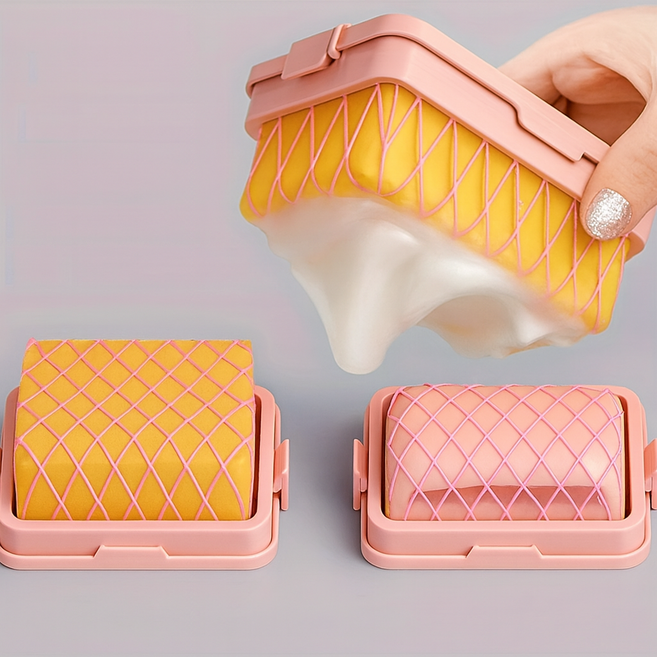 욕실 주방 손세탁 고탄성 거물망 비누 케이스 2P 세트, 핑크