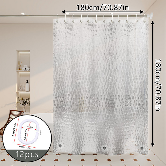 1pc 샤워 커튼 3D 효과 반투명 방수 욕실 장식 자석 샤워 커튼, 1개, 자석 워터큐브