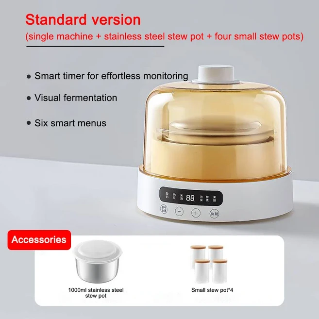 다기능 전기 요구르트 제조기 자동 효소 발효기 쌀 와인 낫토 발효 기계 4 Leben 컵 1L 유리 라이너, 04 1L with 4 cup