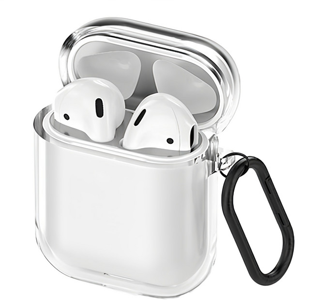 신지모루 변색방지 에어팟 TPU 케이스 + 철가루 방지 스티커 + 카라비너 세트, 에어팟 1/2세대, 투명(케이스), 1개