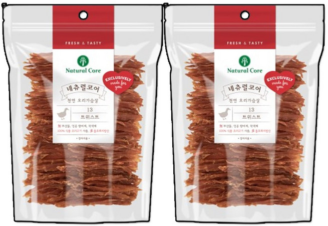 네츄럴코어 대용량 간식 모음, 오리가슴살, 400g, 2개