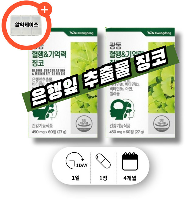 찐코 은행엽 기억력영양제 깅코 찡코 은행잎 추출물 플라보놀배당체 혈행개선 도움 영양제 플라보노 플라노보 배당체, 2박스, 60회분