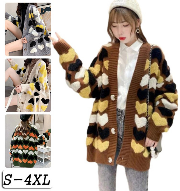 YLEMI 봄가을 빅사이즈 여성 니트 가디건 루즈핏 코트