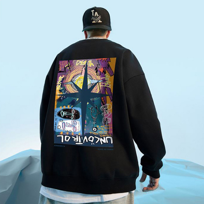 국내배송 신가브루크 오버핏 프린팅 맨투맨 남녀공용 빅사이즈 편한 힙합스타일 풀오버