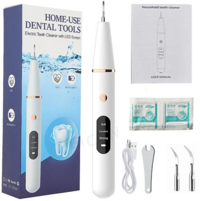 치과용 초음파 스케일러 전기 음파 치석 제거기 플라크 얼룩 제거 가정용 치아 클리너, 1개