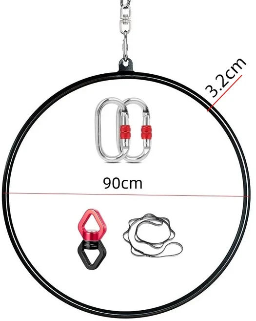 전문가용 공중 싱글 포인트 댄스 후프 서커스 키트 에어리얼 요가 장비 체조 트레이닝 공연 스튜디오에 적, 03 Black90Cmcircle3.2Cm