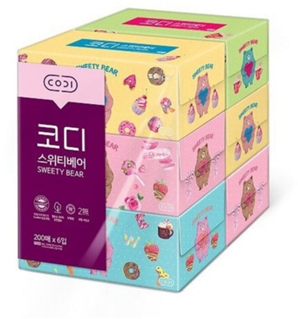 코디 스위티베어 각티슈 200매X6입, 200매입, 6개