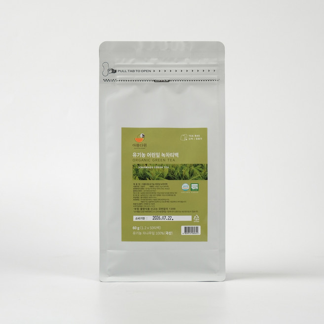 아름다원 유기농 어린잎 녹차티백, 1개, 50개입, 1.2g