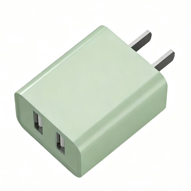 5V2A USB雙口充電頭/豆腐頭, 檸檬綠, 1個