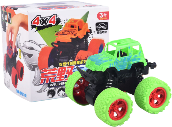 四驅雙向慣性越野車 耐撞耐摔 迴力車 玩具車 模型車 特技車, 綠色, 1個