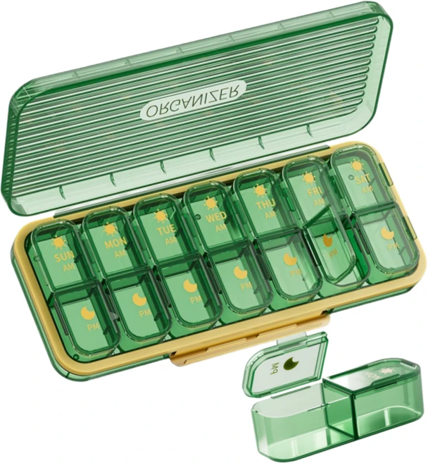 조빈니타 프리미엄 요일별 휴대용 약통, 그린, 1개 - 쿠팡