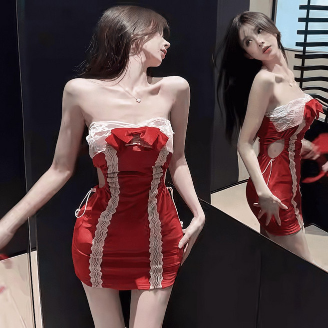 紅色絲絨性感洋裝, [ 紅色 ]558