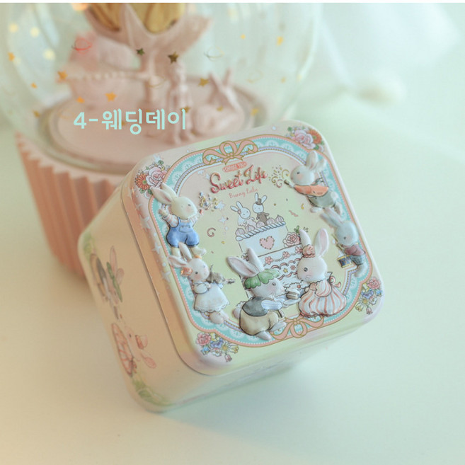 버니 틴케이스 토끼 정사각 다꾸 보관함 스티커 도무송 보관, 1개, 4웨딩데이