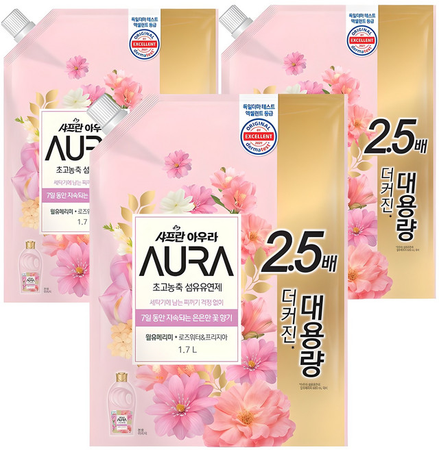 아우라 초고농축 섬유유연제 윌유메리미 리필, 1.7L, 3개