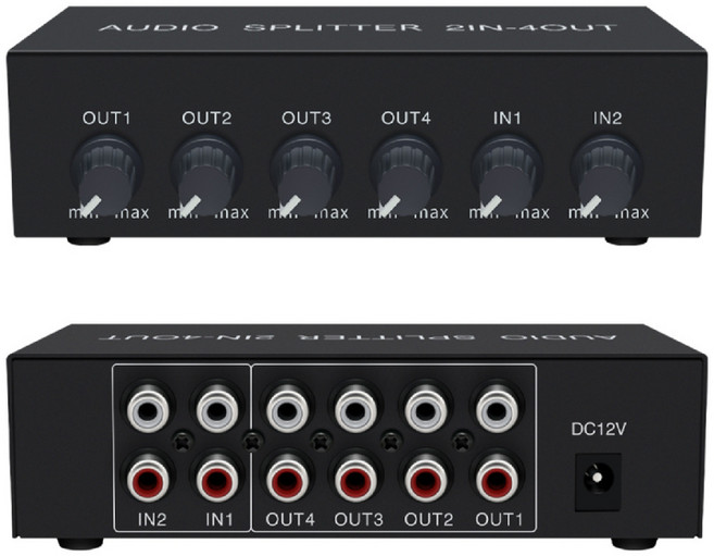 RCA音頻分配器 混音器, Black, 2IN-4OUT