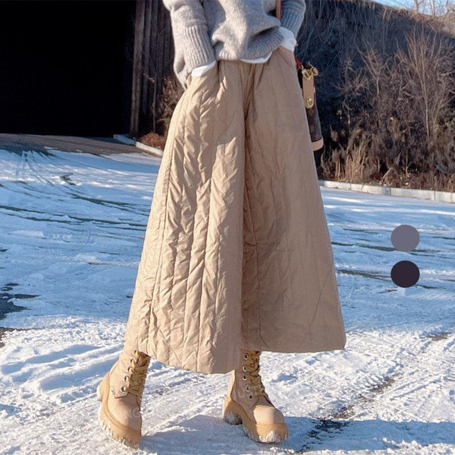 JUSTFEELING 와이드 솜패딩 치마바지 루즈핏 패션 여성의류 가을 겨울 방한팬츠 캐주얼 부츠컷 데일리룩 편하게 솜패딩바지 3컬러 빅사이즈