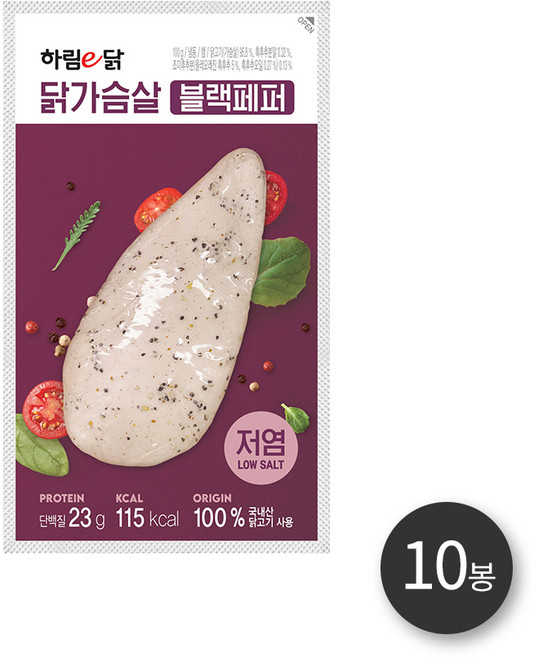 하림e닭 저염 닭가슴살블랙페퍼 100g 10봉, 10개