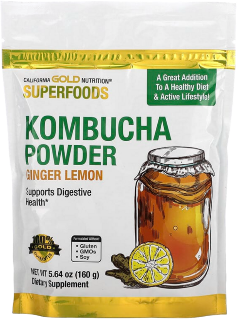 캘리포니아골드뉴트리션 슈퍼푸드 콤부차 파우더 진저레몬향 160g 스코비 홍차버섯 애사비, 1개