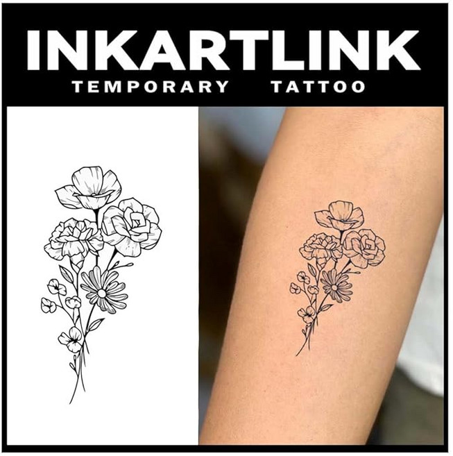 INKARTLINK 타투 스티커 자그아 타투 3매 세트 2주 지속 문신 스티커 문신 스티커 남녀 공용 유행 여성 반영구적 사라지는 타투 손목 팔 손등 발 복부 쇄골 꽃