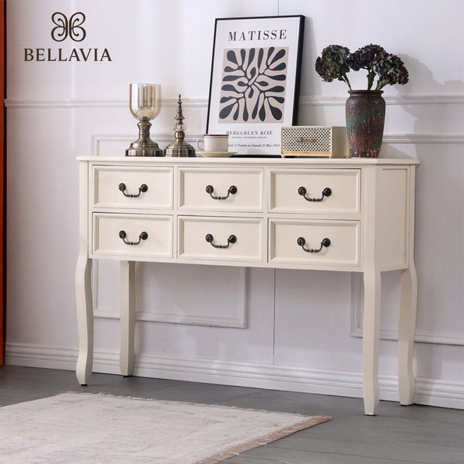 벨라비아 엔틱콘솔 원목 빈티지 엔틱 콘솔 서랍장 장식장 복도 현관 화장대 고가구 거실장, 화이트우드