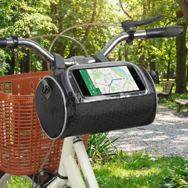 웨이백홈 터치가능 자전거 핸들바 가방, 1개, 블랙