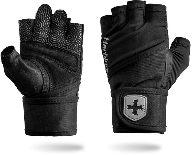 하빈저 프로 손목 장갑 향상된 그립감 우수한 지지력 통기성 4방향 스트레치 라이크라 내구성 있는 가죽 역도 피트니스 트레이닝 여성용 하프 핑거 디자인, 블랙, 1개