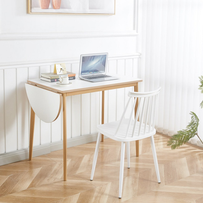 나인홈 반타원 확장형 테이블 접이식 폴딩 다이닝 식탁 입식 데스크 책상, 3인용, 반원_내추럴(WWD3080-NT)