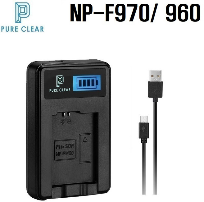 퓨어클리어 소니 NP-F970 NP-F960 FS-F970 FS-F970N USB 1구 LCD충전기, 퓨어클리어 소니 NP-F970 F960 FS-F970 F970N USB 1구 LCD충전기, 1개