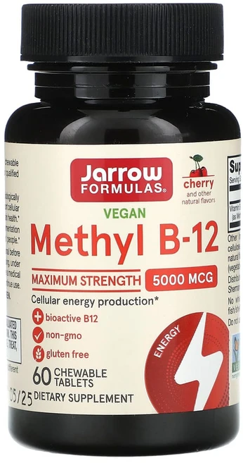 자로우포뮬러스 비건 메틸 B-12 맥시멈 스트렝스 체리 5000mcg 츄어블 60정, 자로우 포뮬러스 자로우포뮬러스 메틸 B-12 5000m, 1개 - 쿠팡