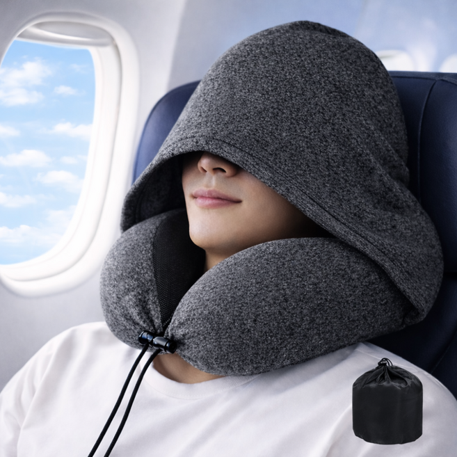 글로윅 메모리폼 접이식 여행휴대용 후드 목베개