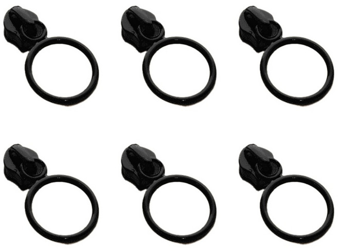 3호 링 지퍼 슬라이더, 6개, 블랙