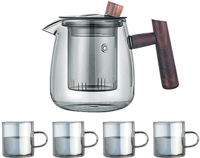 내열 유리 다도 세트 차 거름망 티팟 인퓨저 티 워머 다기 잔 찻잔 티포트 차거름 주전자 머그 컵 다구 홈카페 용품, R99674G(그레이, 1개