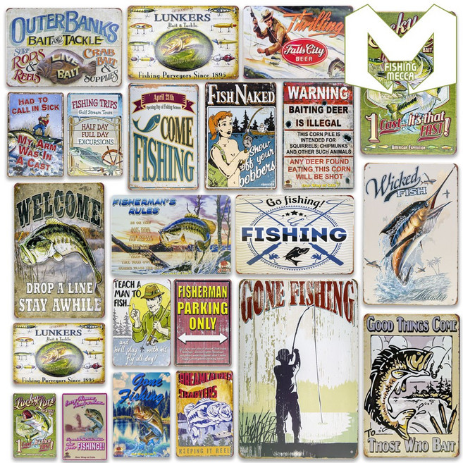 레트로 빈티지 인테리어 철제 낚시 틴액자 벽장식 루어 포스터, FM016