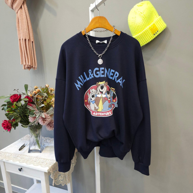 어드벤쳐 씨리얼 오버핏 맨투맨 맘커플 간절기 긴팔티 박스티