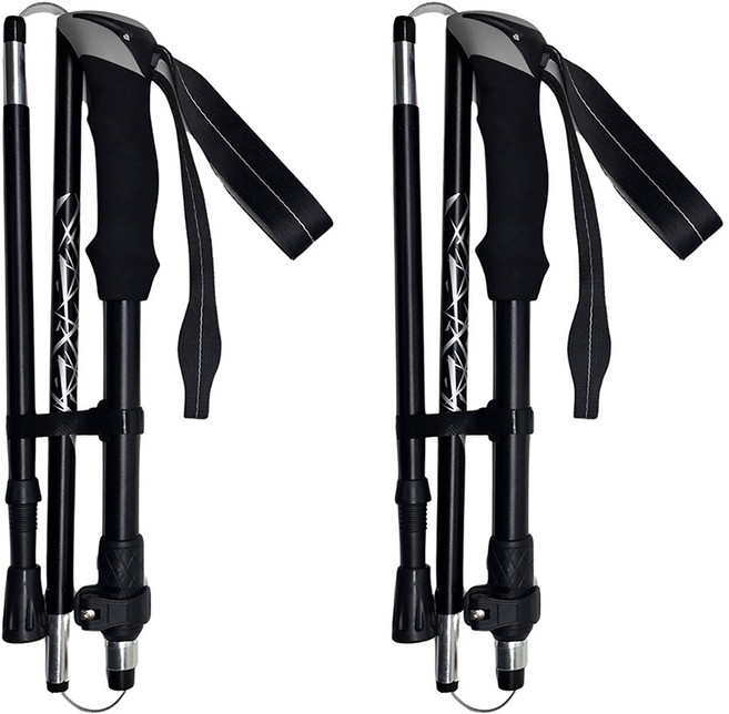 치즈뮤 초경량 접이식 등산 스틱 2p, 1세트, 블랙