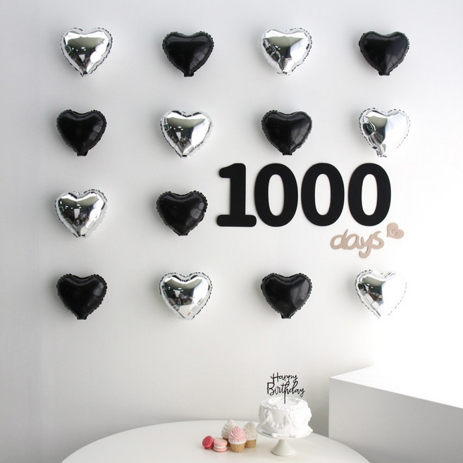 이벤트홀릭 블랙 미니하트 기념일 풍선세트 셀프 홈촬영 포토존 백일, 1개, 1000일