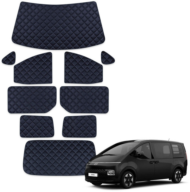 루젠 스타리아 5밴 (2열창 일체형) 차박커튼 캠핑 암막 햇빛가리개, 네이비, 1세트