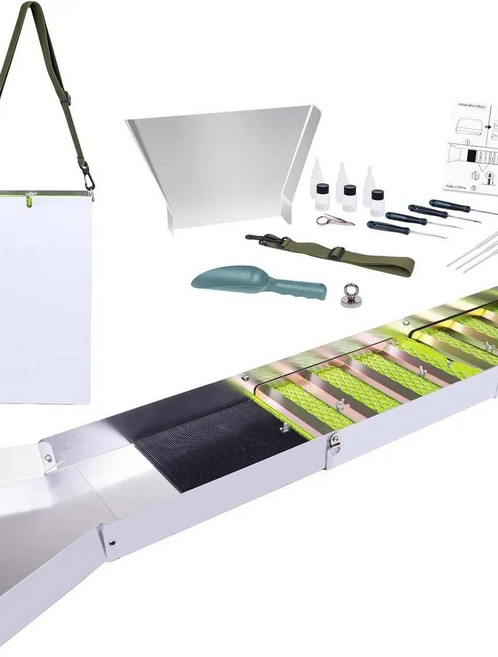 사금 채취기 슬루이스 접이식 패닝 휴대용 도구 장비 슬라이드 사금채취기 세트 접시, 브래킷 포함