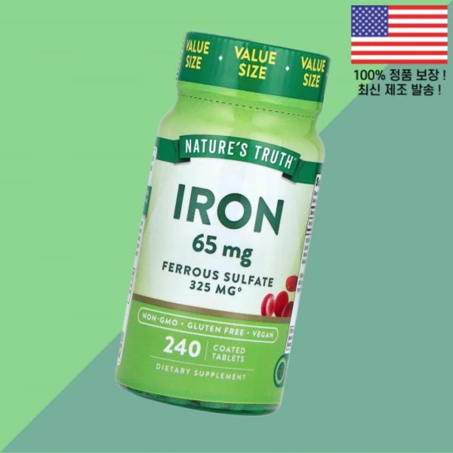 내추럴의 진실 철분 아이언 철 65mg 코팅정 240정 Nature's Truth Iron 240 Coated Tablets, 1개 - 쿠팡