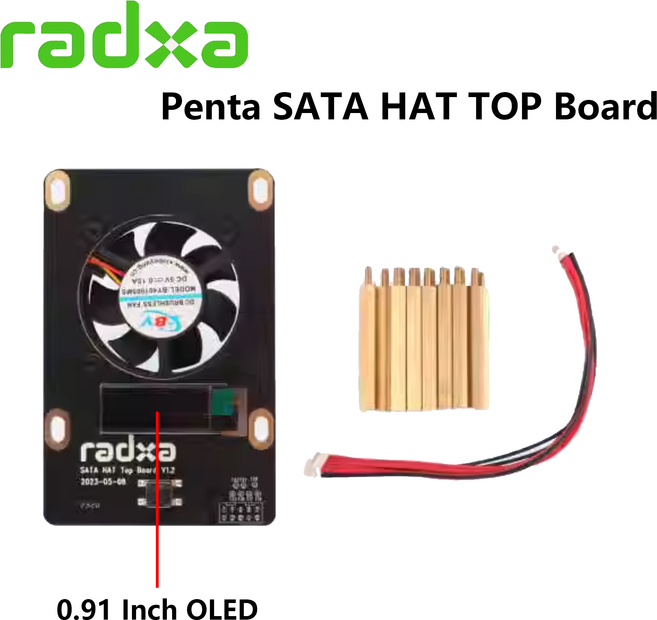 호환 Penta SATA HAT TOP 보드 옵션 확장 IP 0.91OLED냉각 팬 포함 라즈베리 파이 5용 Radxa, 01 TOP Board, 한개옵션1