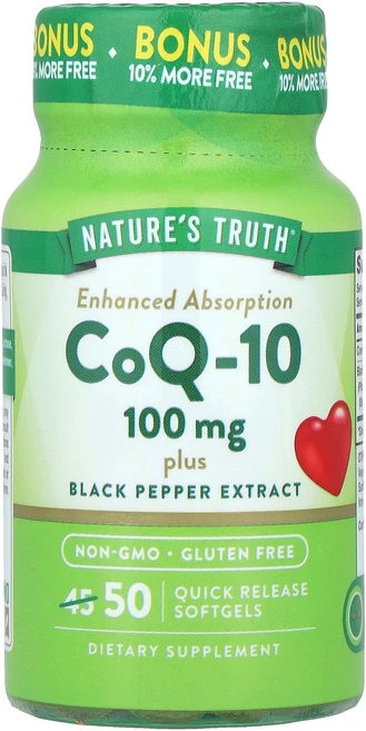 Nature's Truth CoQ-10 플러스 흑후추 추출물 흡수력 강화 100mg 속방형 소프트젤 50정 Truth (네이처스 트루스), 1개 - 쿠팡