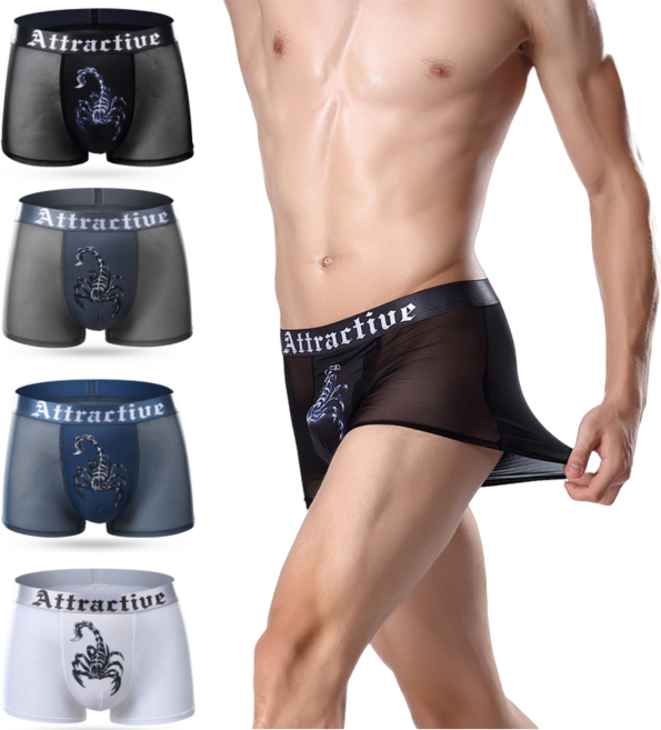 Montheria 남성 팬티 노라인 심리스 팬티 아이스 실크 전갈 무늬 팬티 남성 메쉬 배기 섹시 드로즈 4종 세트 D12-09