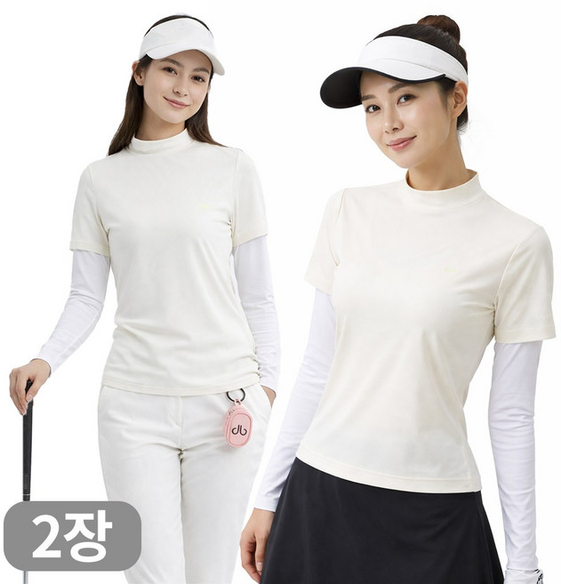 아소트 여성 냉감 반목 쿨티 프리미엄 일체형 토시티셔츠 골프 아웃도어 등산 작업복 2장세트