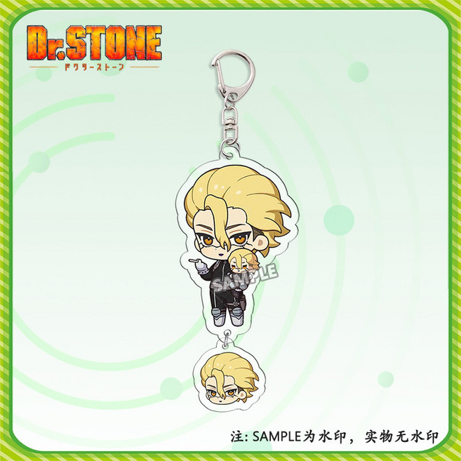 닥터 스톤 캐릭터 프린팅 아크릴 키 체인 홀더 열쇠고리, 1개, D 5.5cm