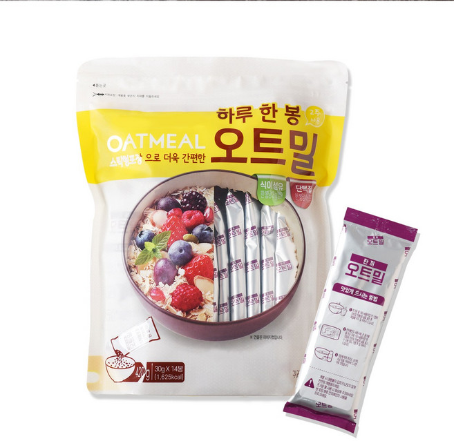 하루 한봉 오트밀 100% 캐나다산 귀리쌀 식이섬유와 베타글루칸 풍부, 140개, 30g